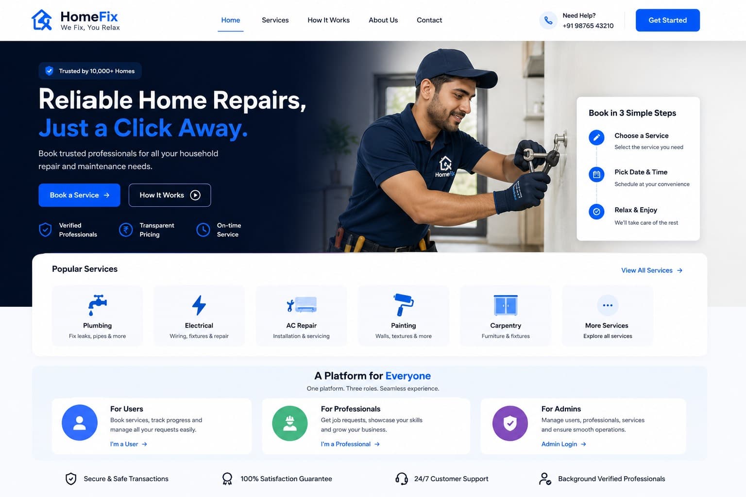 HomeFix — Services Marketplace website screenshot