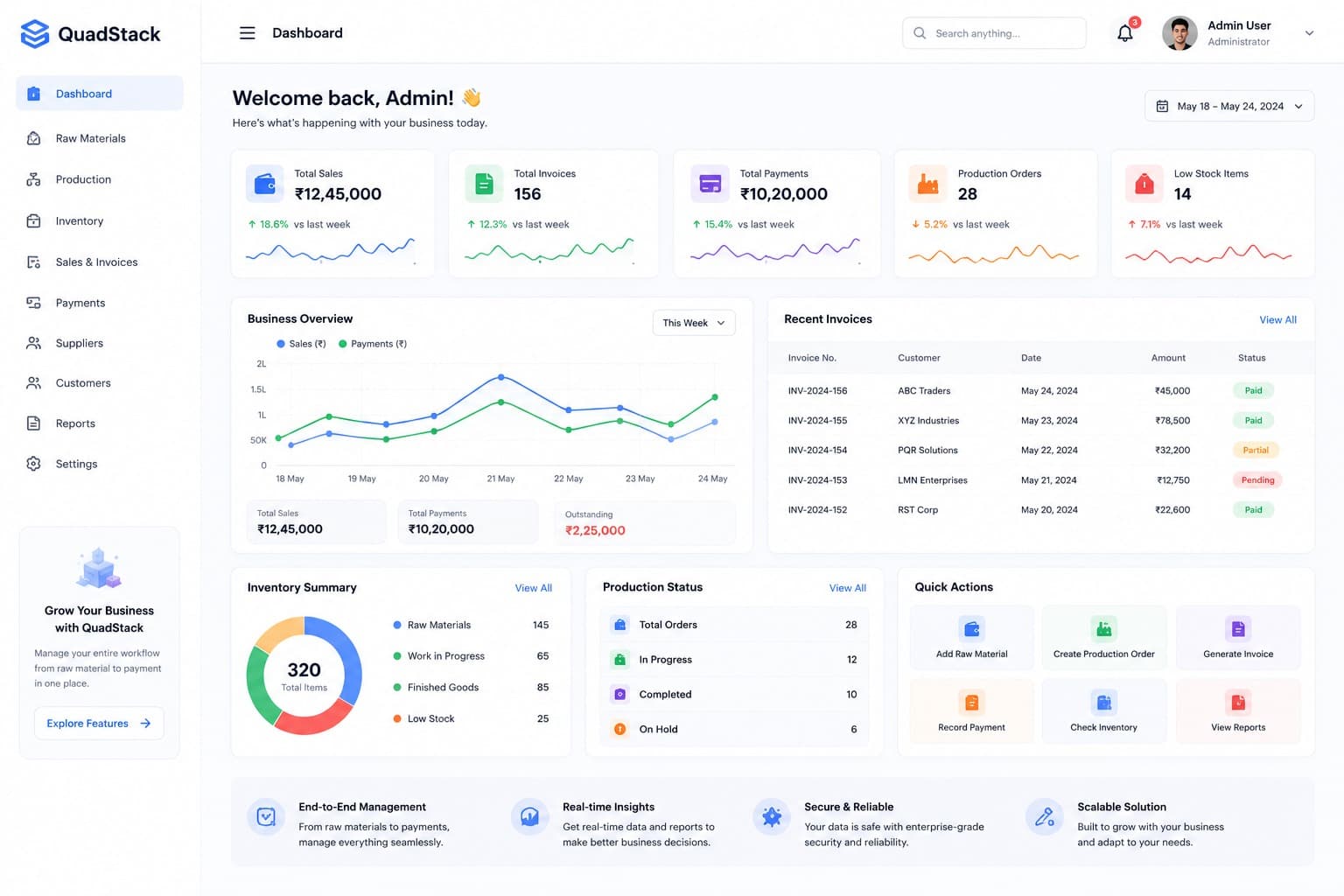 QuadStack — Operations Dashboard website screenshot