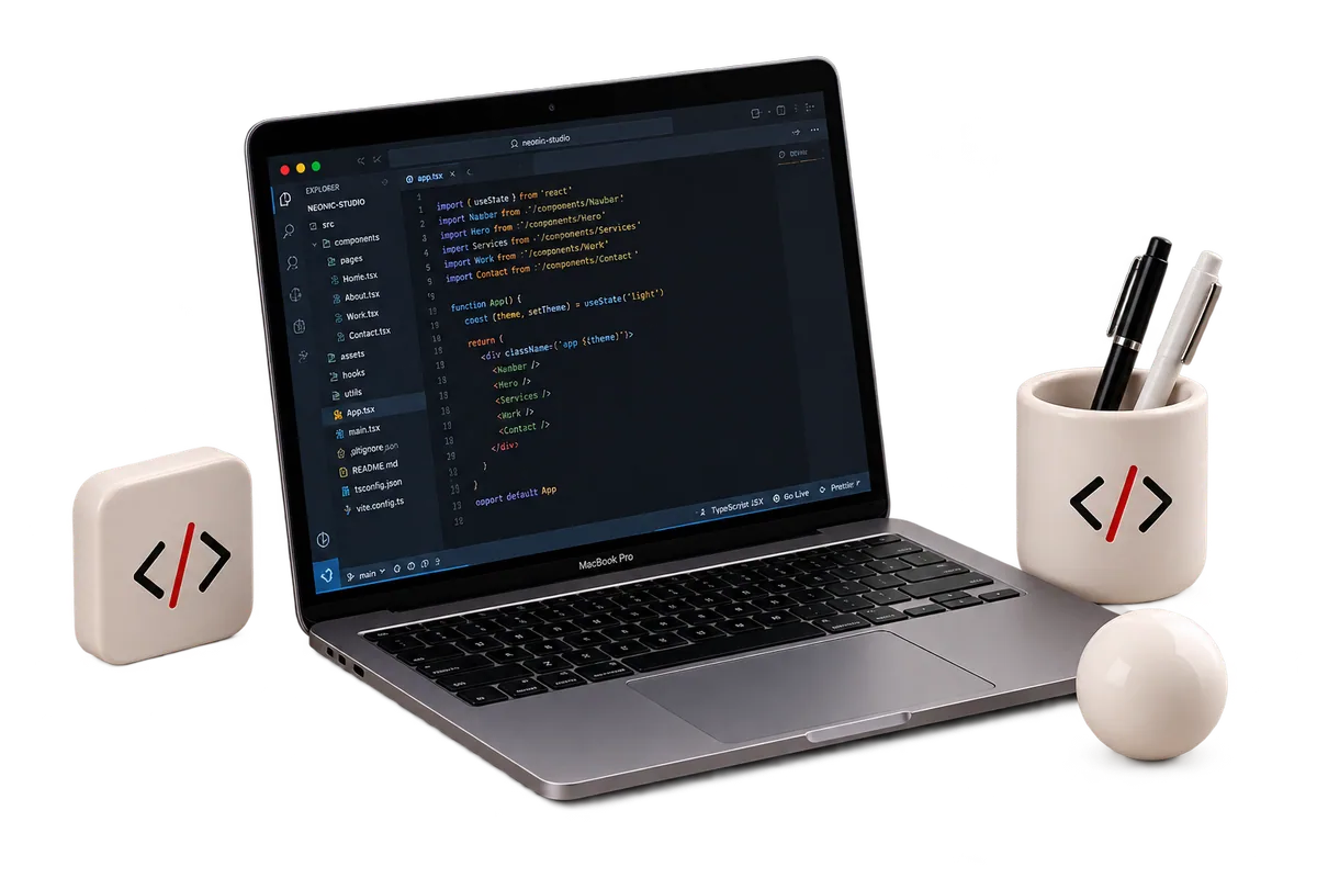 MacBook Pro showing the Neonic Studio codebase